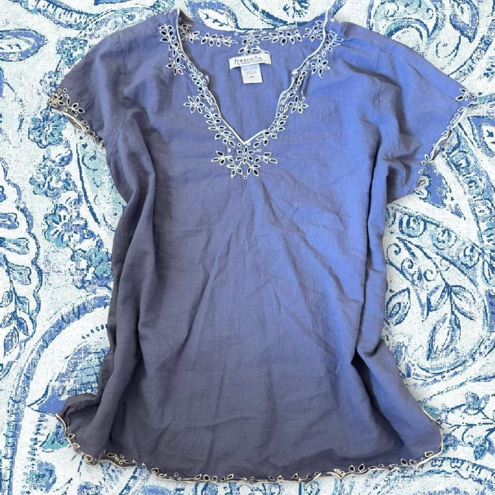 Blue embroidered blouse perf for
